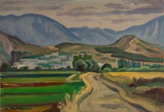Towards Livadia — Oil painting, Fiberboard, 38.00×55.00cm — Theodoros Markellos